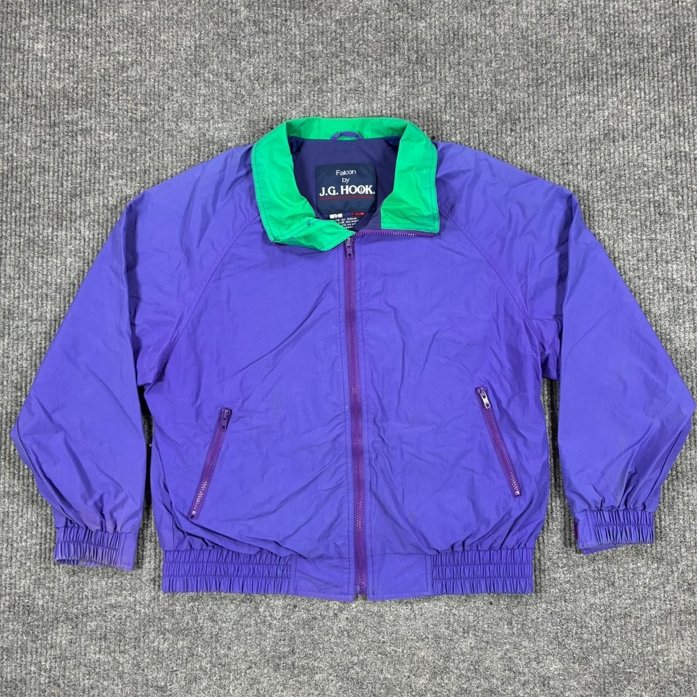 Vintage J.G. Hook Falcon Windbreaker Jacket Mens L 90s Purple Green Full Zip